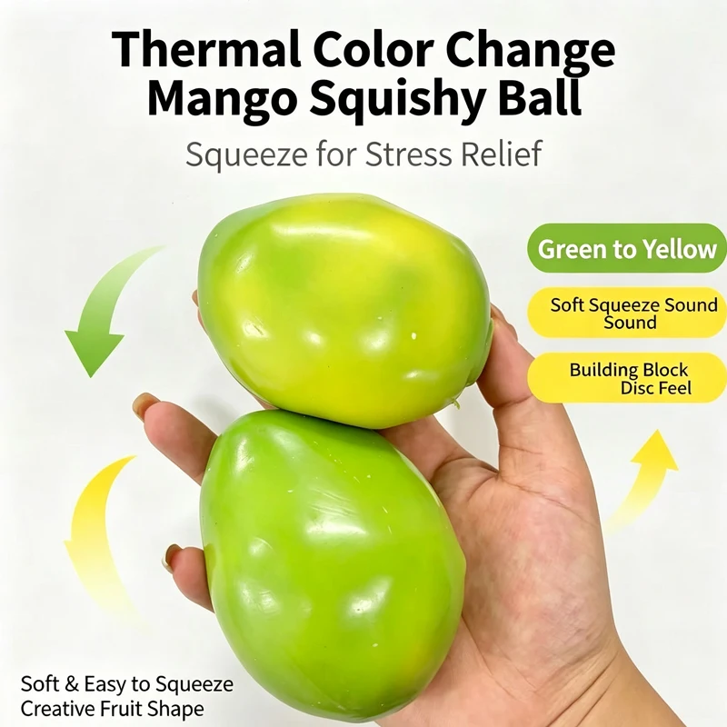Thermochromic Color Changing Mango Squishy Toy Soft Squeeze Stress Relief Fidget Toy Simulation Fruit Decompression Toy