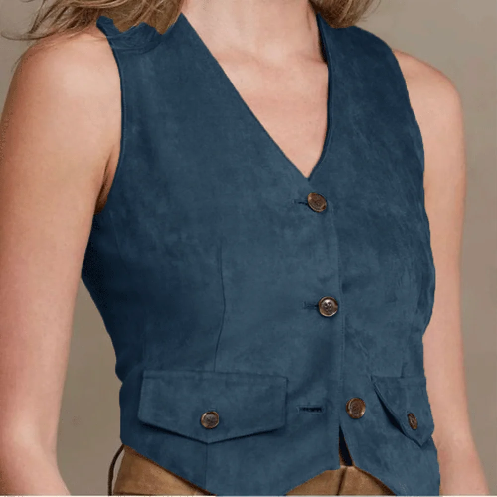 Ladies Vest Suede Leather Single Breasted Vests with Pockets Stylish Comfortable Women's Waistcoat Female Smart Clothing New