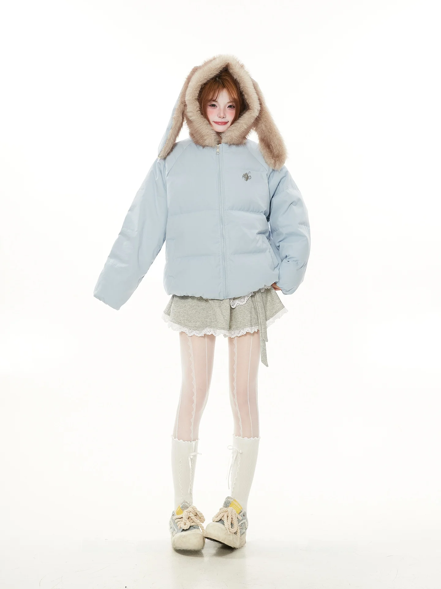 Warmly Sli Unique Women's Du down Jaet with Rabbit Ear Design 90% White Du Feather Coat for Winter Thiened Metal ...