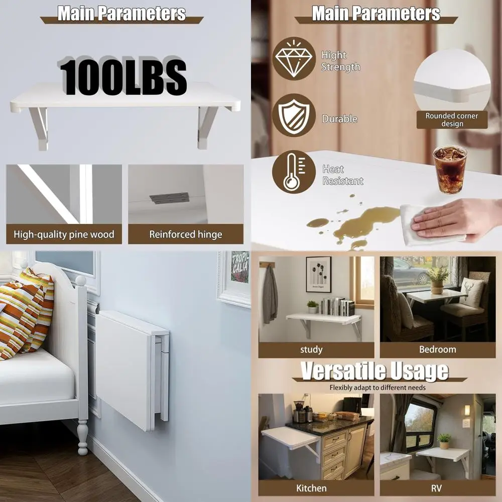 

Компактный белый складной настенный столик, длина 29,5 x ширина 19,6