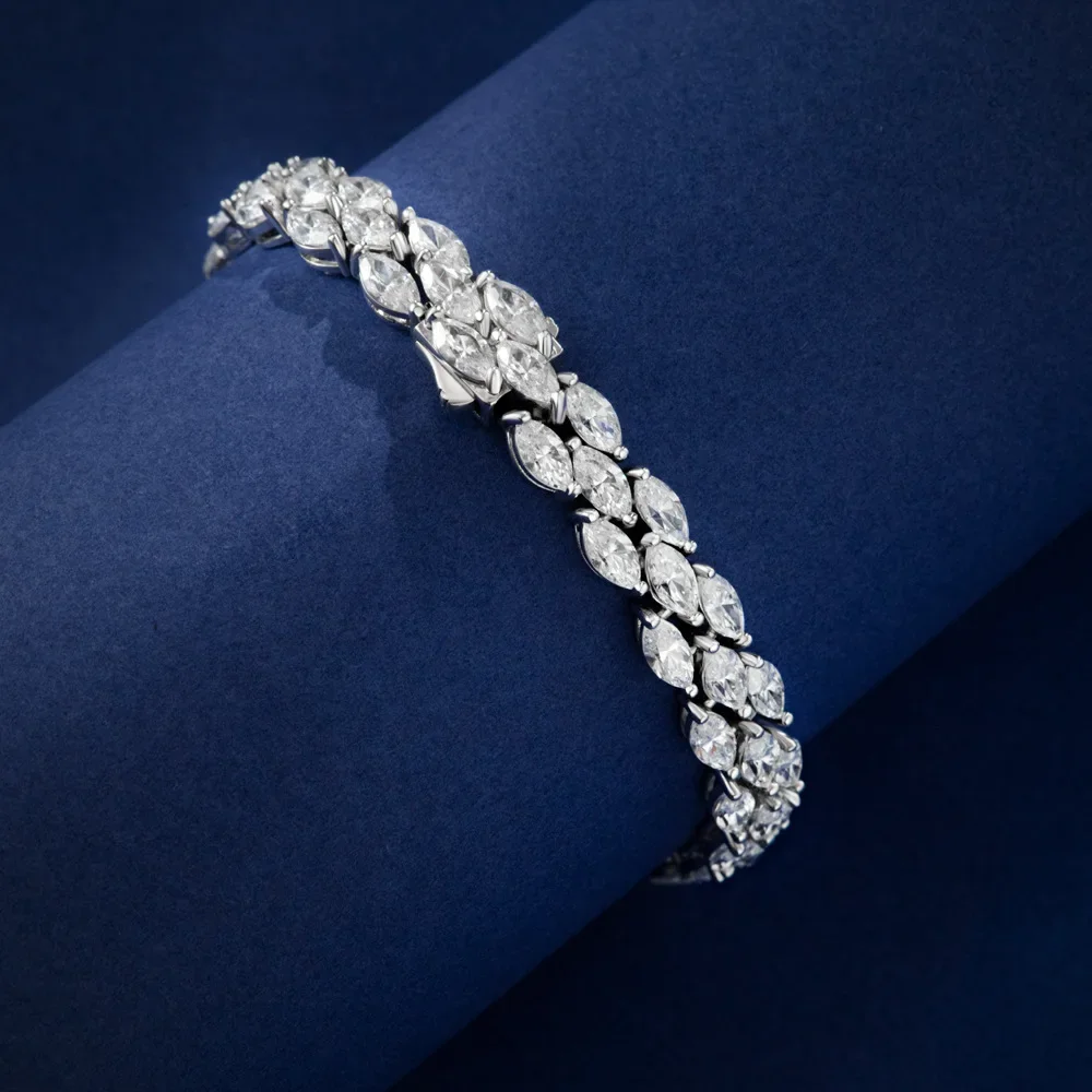 2025 S925 الفضة الأبيض الحصان العين 3*6 المنسوجة الملمس 0.25ct عالية الكربون الماس المتخصصة الإكسسوارات سوار مجوهرات الزفاف #4