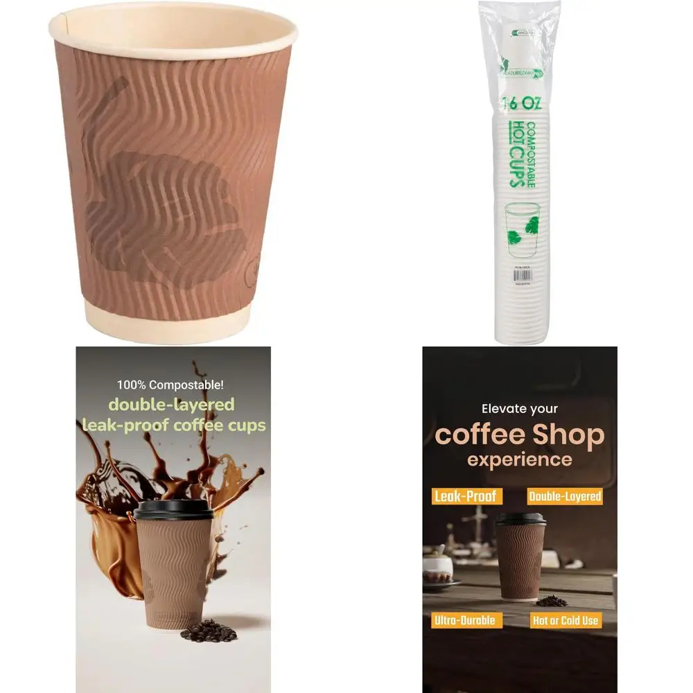

Eco-Friendly Heavy-Duty Plant-Based 12oz Hot Cups - Leak-Proof Cups for Hot Beverages - Sustainable and Environmentally Friendly