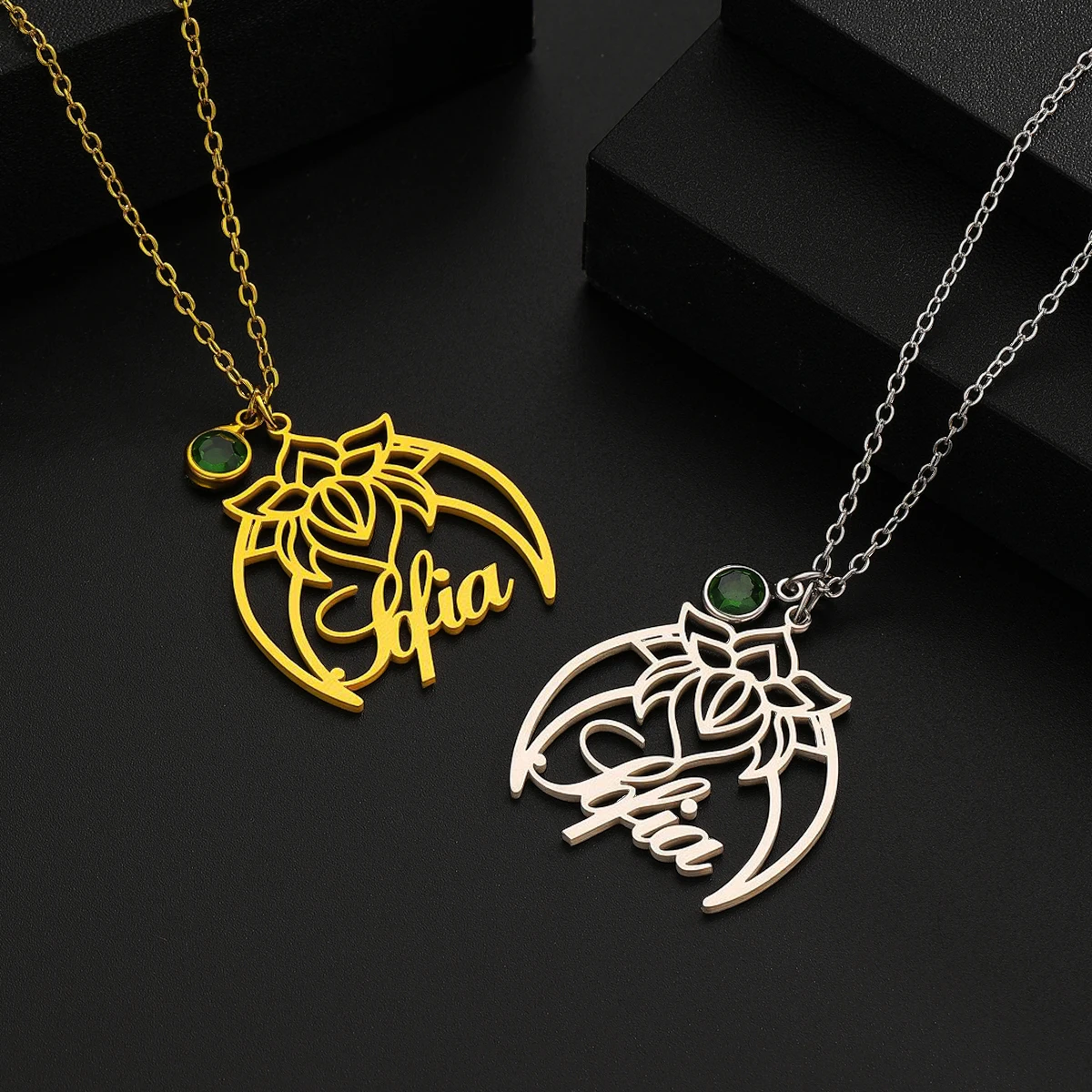 

Todorova индивидуальное имя из нержавеющей стали, полое ожерелье с цветком лотоса и луны, женское и мужское модное модное ожерелье с подвеской