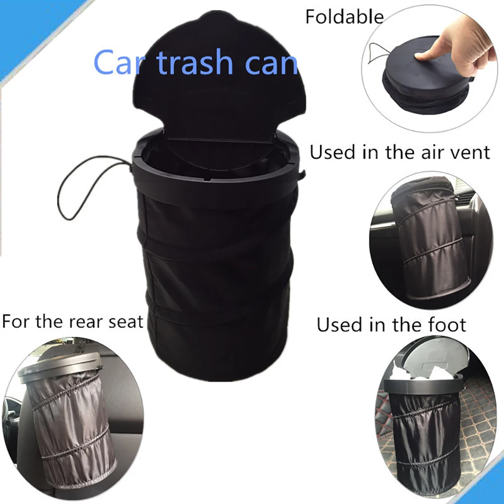 5L Car Trash Can Foldable Trash Bag Universal Traveling Garbage Bin Waste Basket Bin Rubbish Bin with Car Seat Hook for Garbage