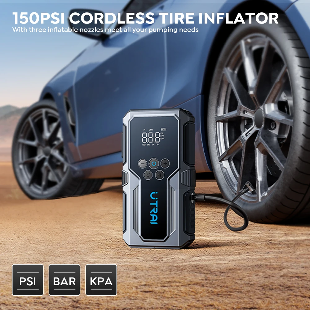 UTRAI 150PSI Air Pump Portable Car Air Compressor Car Tire Inflator 1500A Car Jump Starter Power Bank bomba de aire para coche