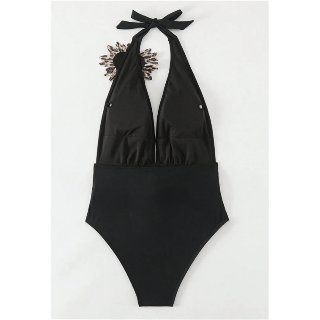 S - XL 3D-Blumenmuster, tiefes V-Ausschnitt-Design, einteiliger Badeanzug, Damen-Bademode, rückenfreier Monokini, Badebekleidung, Badeanzug, Modell V6846. – Detail 6
