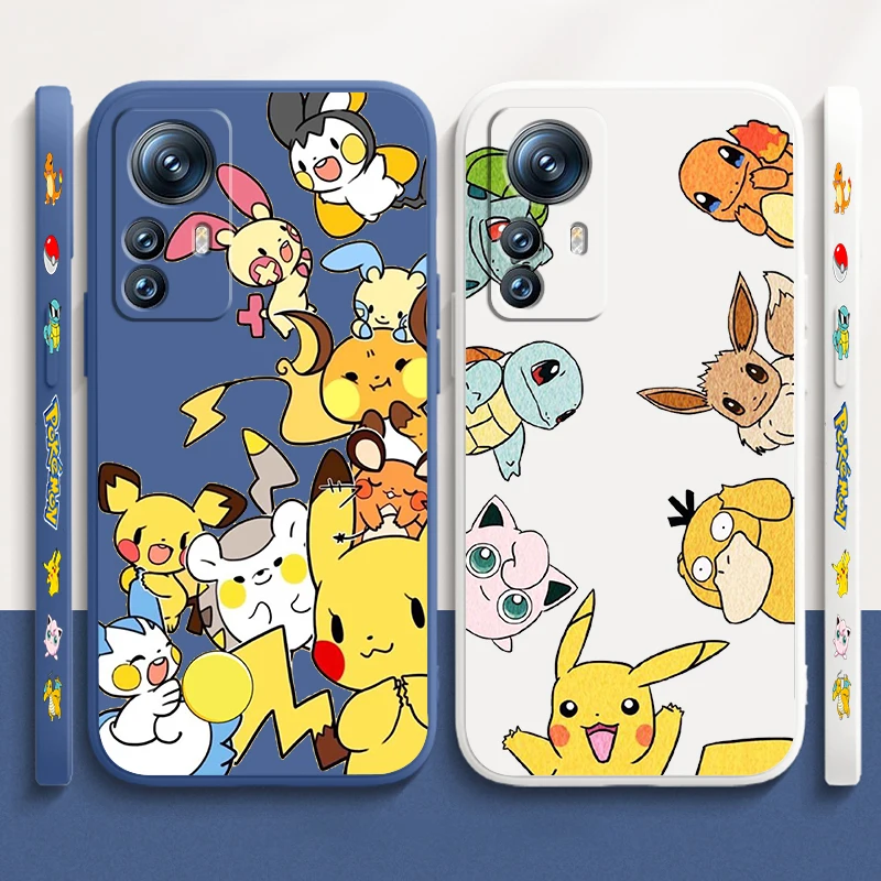 P-Poke M-mon Cute Cartoon Liquid Left Rope For Xiaomi Mi 14 13T 13 12T 12 11T 11i 11 A3 10T 10 9 Pro Lite Ultra 5G Soft