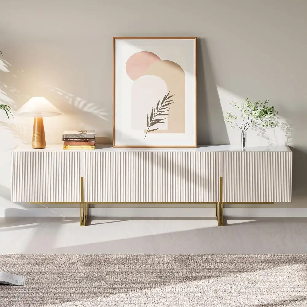 

85 TV Stand, Modern Entertainment Center with Storage Cabinet for Living or Bedroom, White, 86.6W x 17.7D x 23.6H