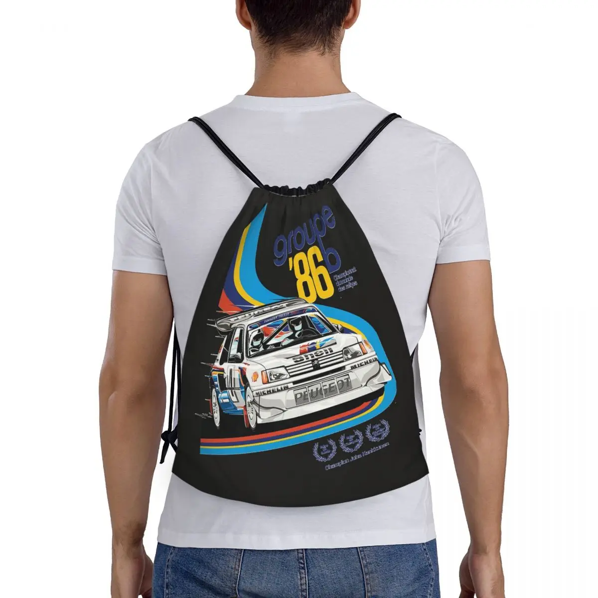 

Peugeot 205 Turbo Rally &x27;86 Backpacks Fashion Drawstring Bundle Pocket Sports Bag Book Bags for Man Woman School