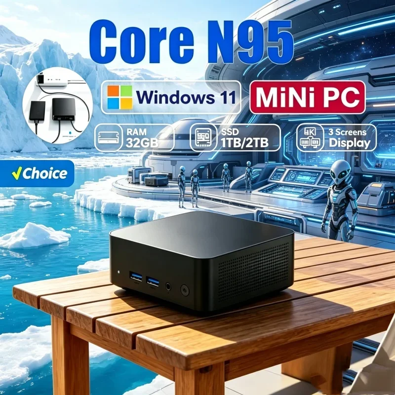 

Ethereal 2026 Narrow MINI PC Windows 11 Pro Core N95 16GB RAM 1TB SSD WIFI 6 BT5.2 4K HD Alert Toggle Gaming Home Learning