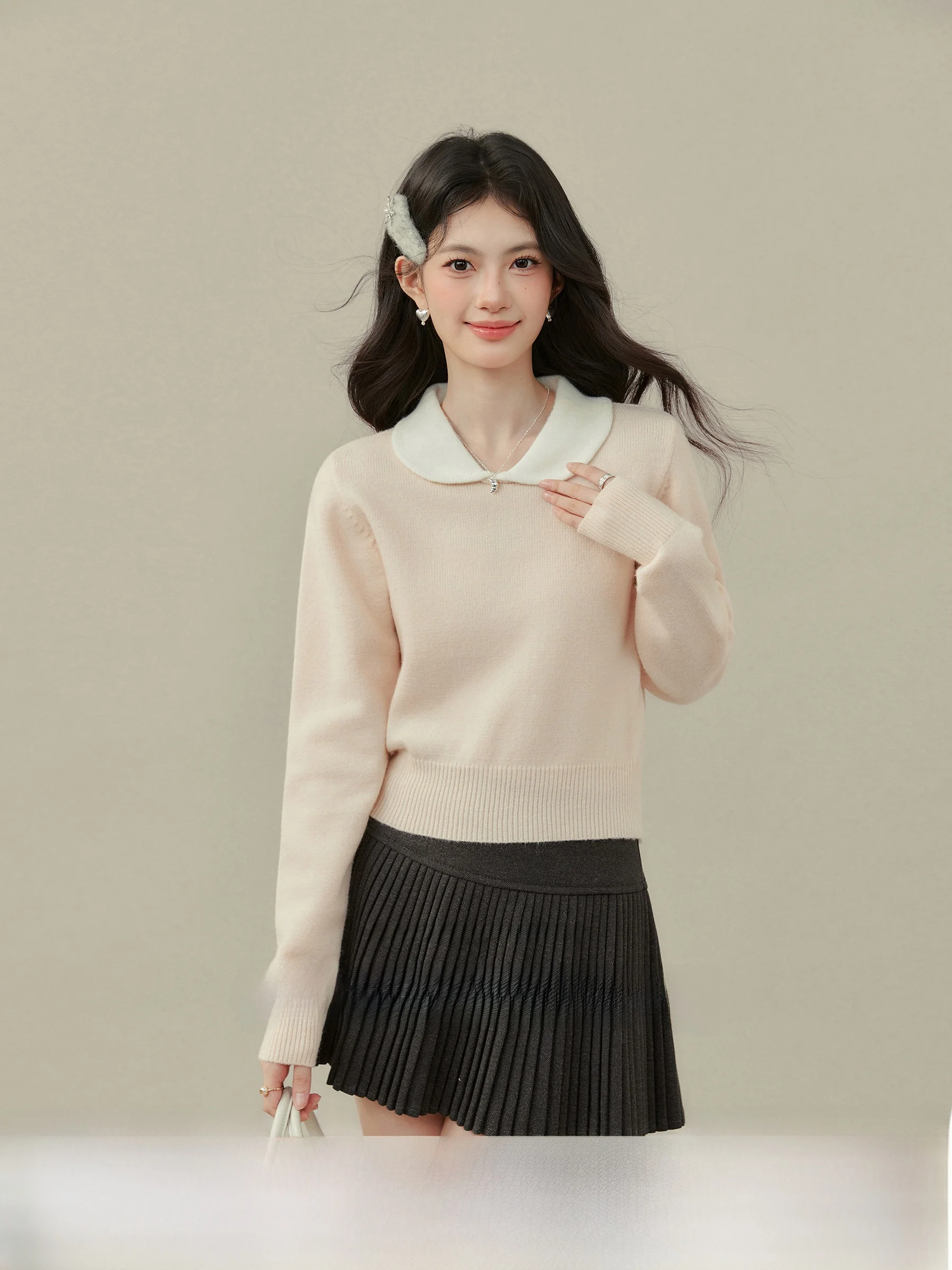 

Winter Knit Doll Collar ort Sweater Knot Inner irt plus Size Women's Faion Comfortable Breathable Casual Wear