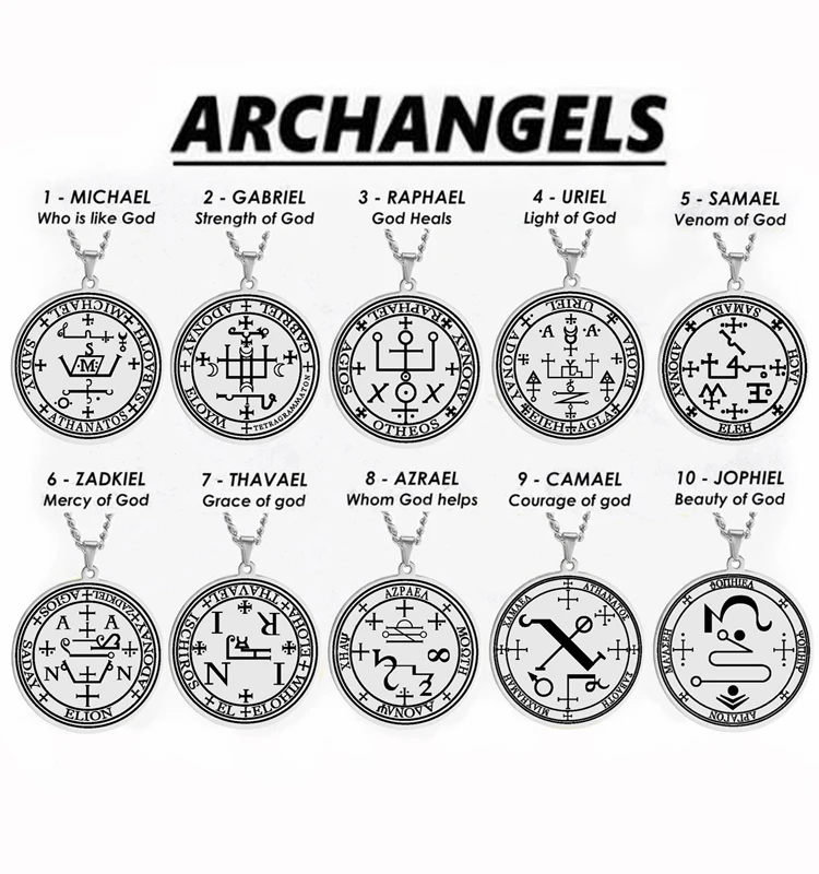 HLSS106-115 Archangel MICHAEL GABRIEL RAPHAEL URIEL SAMAEL Seal Amulet Talisman Sigil of Angelic Stainless Steel Black Necklace