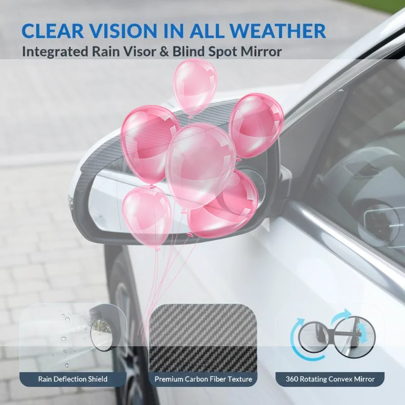 Car Rearview Blind Spot Convex Mirror 360° Adjustable Wide Angle Rainproof Rain Shield Fit for Most Cars