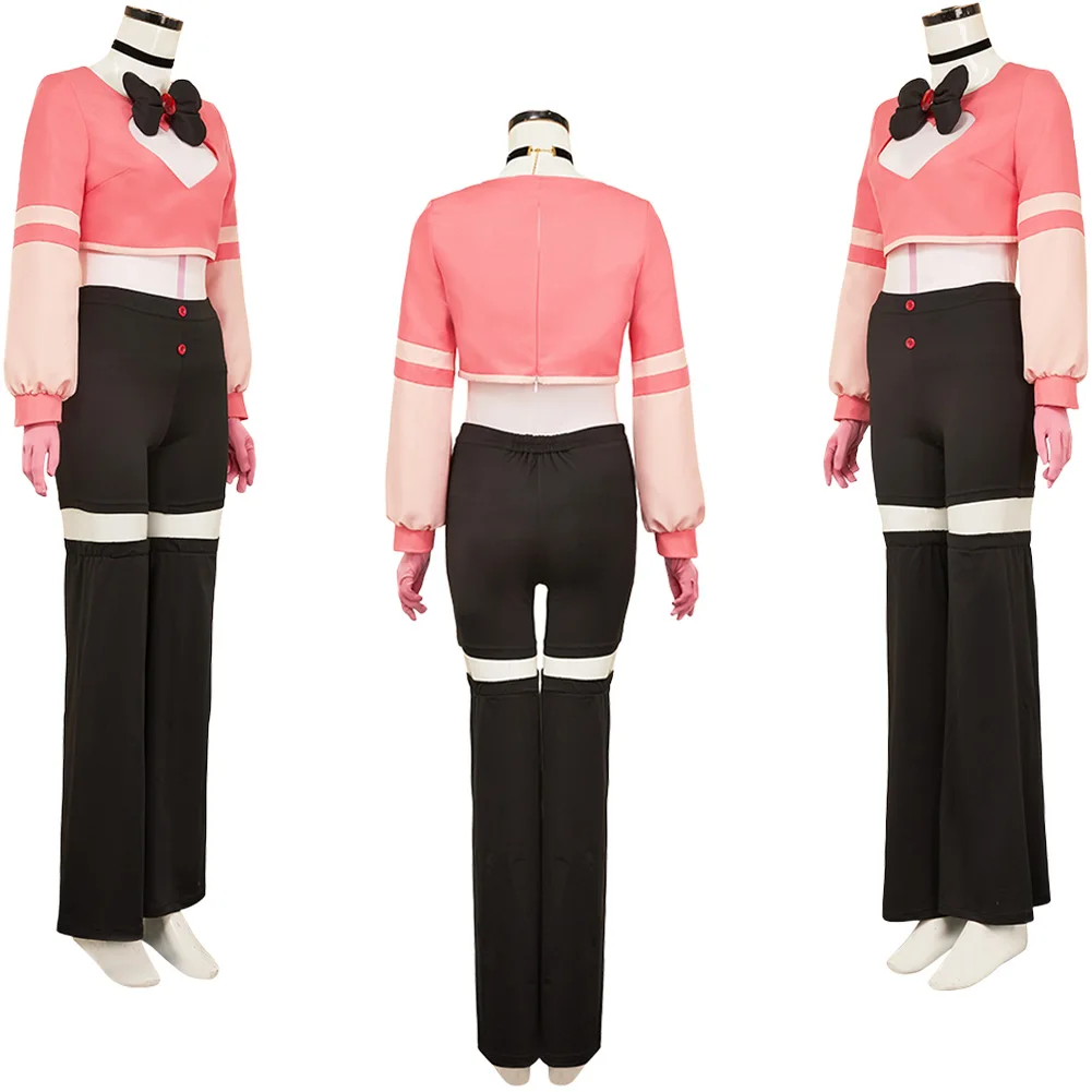 تمويه التلفزيون الجحيم نزل 2 الملاك الغبار تأثيري حلي الوردي أعلى السراويل السوداء الملابس مجموعة النساء هالوين كرنفال لعب الأدوار موحدة