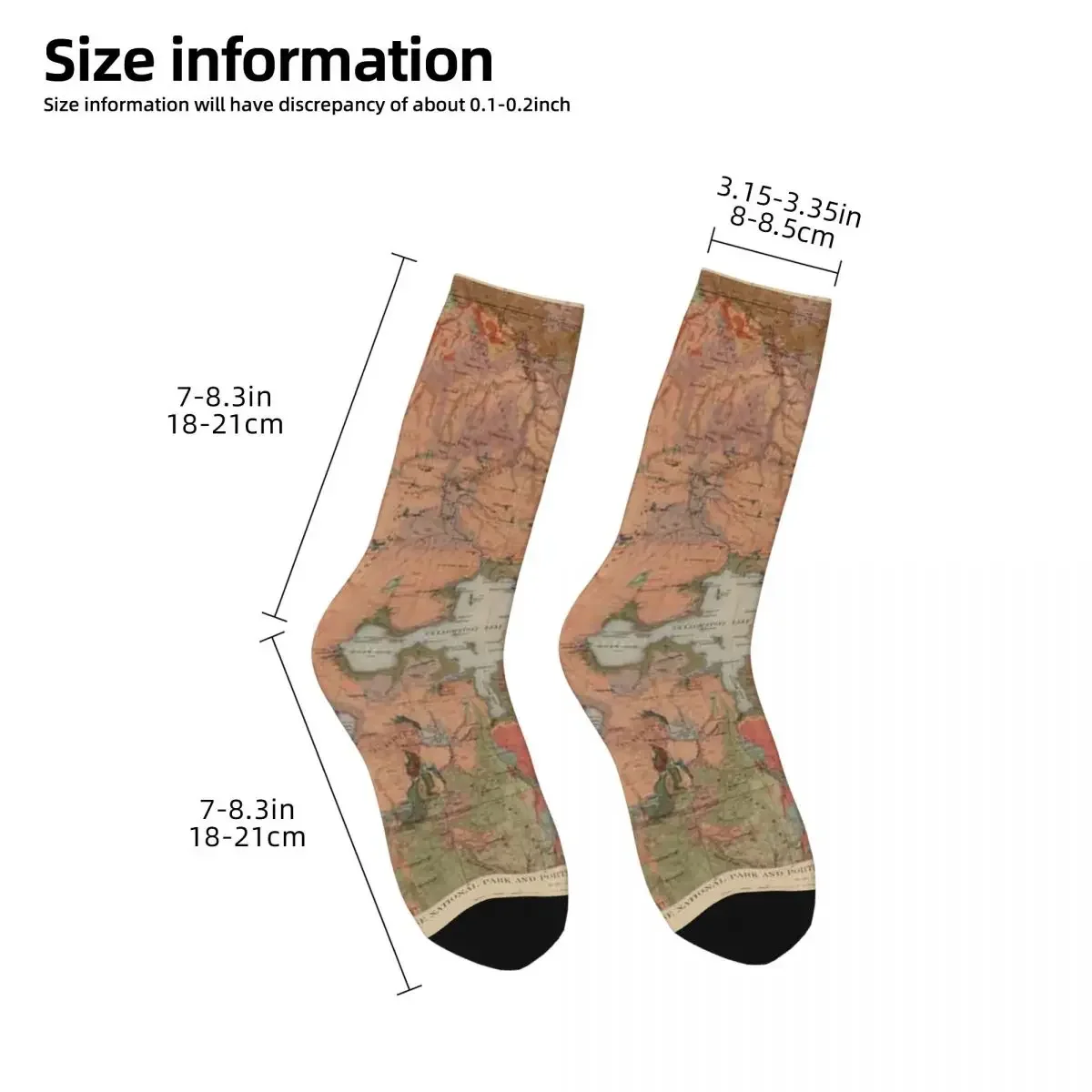 Old Yellowstone Geological Map (1904) Vintage National Park Geology Atlas Socks Super Soft Stockings All Season Long Socks