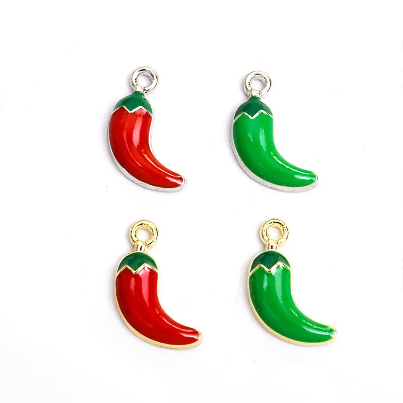 10pcs/lot Little Pepper Enamel Charms Red Green Pendant Making Necklace Keychain Cute Earring DIY Creative Handmade Accessories