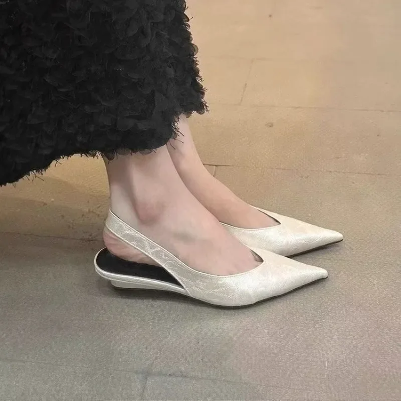 

French Style Sloping Heel Pointed Back Empty Mueller Shoes Sandals for Women in Summer 2025, Simple Low Heel High Heels