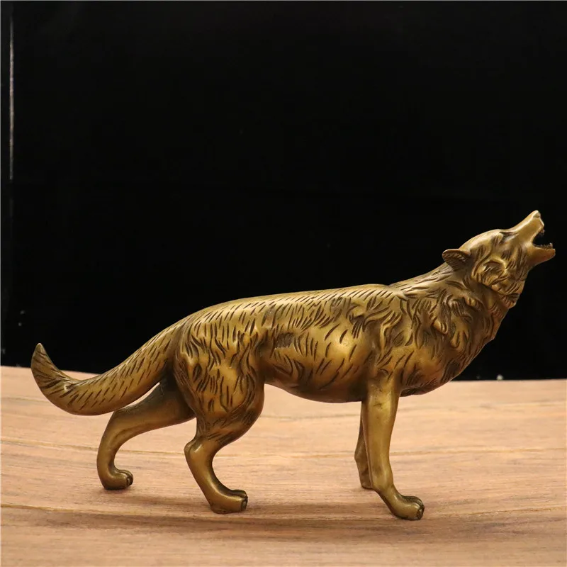 Antique Copper Wolf Statue - Vintage Animal Figurine, Majestic Home Desktop Decoration & Craft Ornament