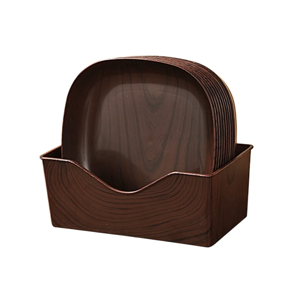 

10 шт., тарелки для закусок с имитацией древесины, квадратные пластиковые тарелки для плевания костей, японский стиль с коробкой для хранения, простая тарелка для чая