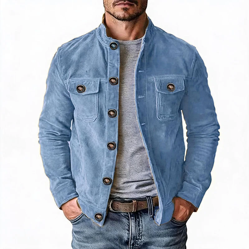 Stylish Mens Button Lapel Suede Coats Autumn Vintage Solid Color Long Sleeve Jackets Men Outdoor Casual Multi Pocket Cargo Coat