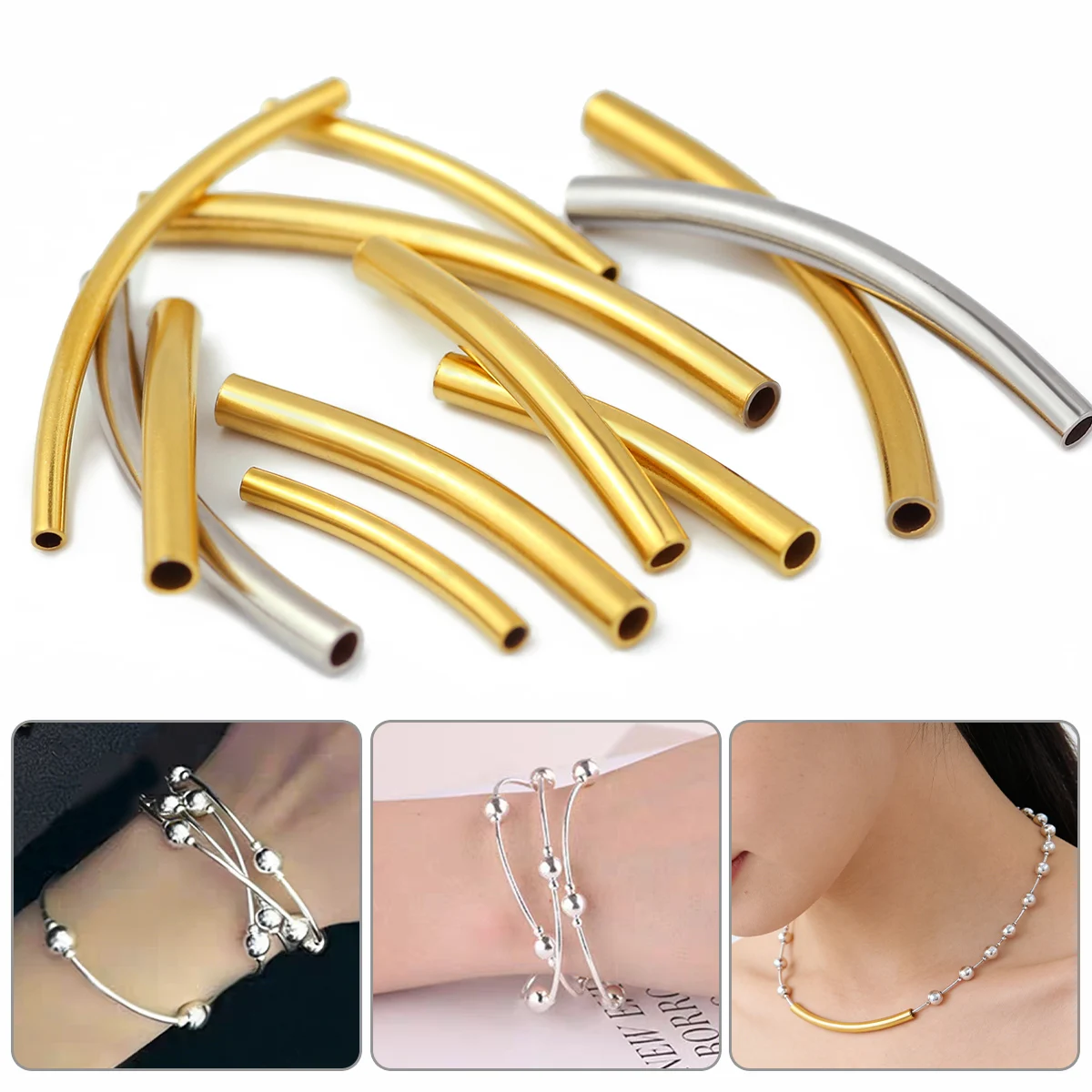 

5-10Pcs 20/25/30/40mm Curved Spacer Beads Tube Smooth Connector for DIY Bracelet Necklace Jewelry Making Accessories Supplies
