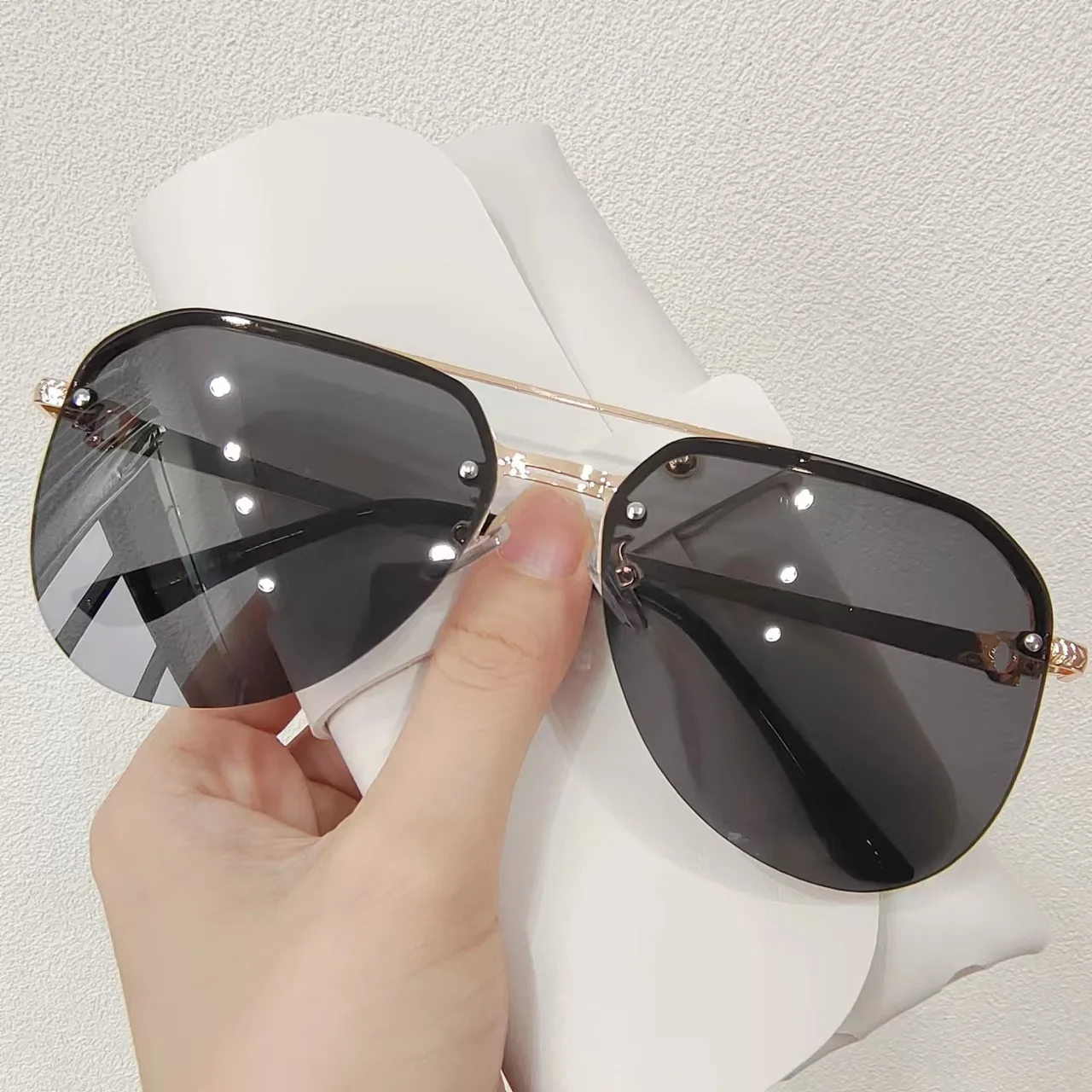 Fashion Metal Half Frame Women's Outdoor Travel Sunglasses Classic Double Beam Glasses Men Driving Eyewear Cycling Shades