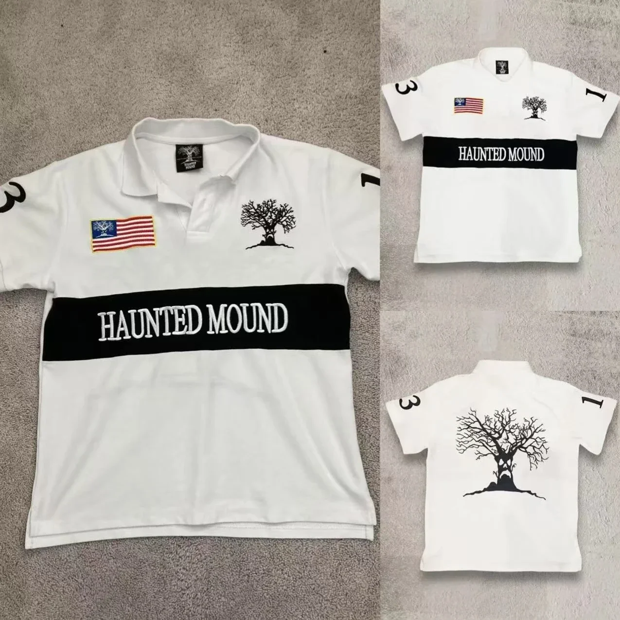 Y2K-Polo americano Haunted House Mound para hombre y mujer, camisa de manga corta con bordado de Hip Hop, Tops informales de algodón a la moda