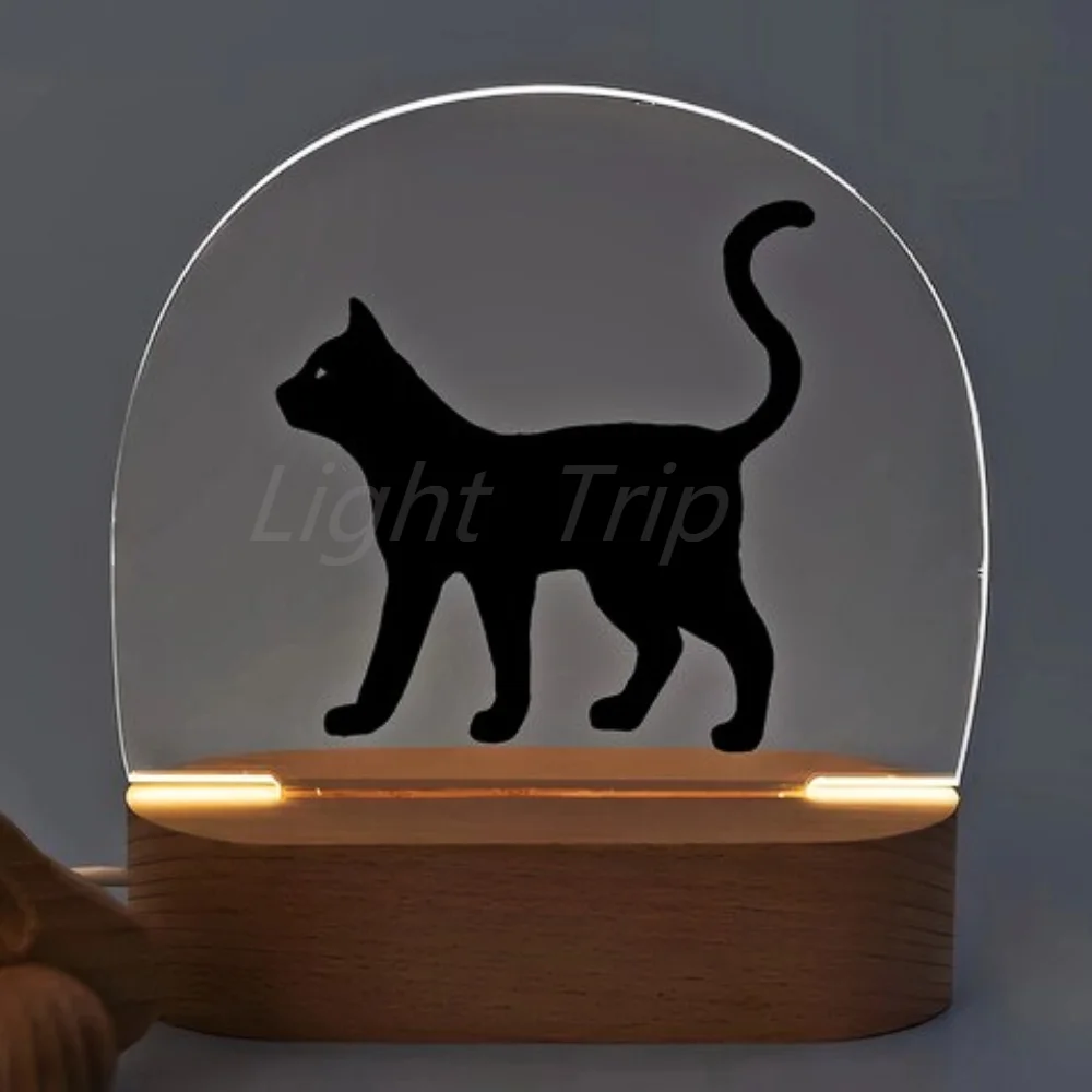 Lampu LED akrilik kartun untuk dekorasi kamar anak bayi, lampu malam 3D kustom nama pribadi peri kucing dansa USB 7 warna