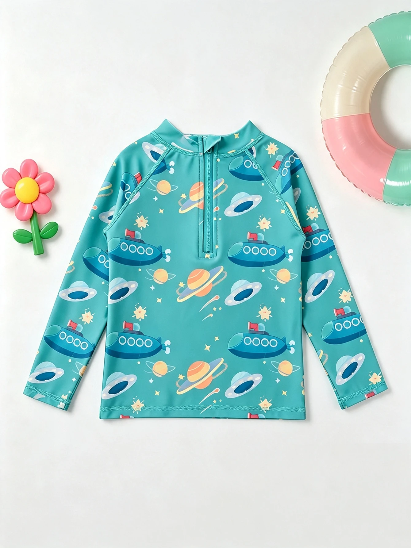 Girls Long Sleeve Rash Guard Swimsuit UPF50+ UV Protection Kids Surfing Swimwear Top Tropical Floral Beach Bathing Suit
