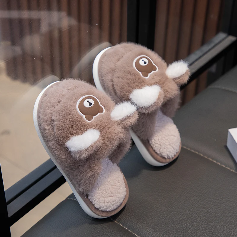 2024 Winter Nieuwe Kinderen Katoenen Slippers voor Meisjes Jongens Mode Koreaanse Stijl Schattige Beer Zachte Comfortabele antislip Warme Schoenen