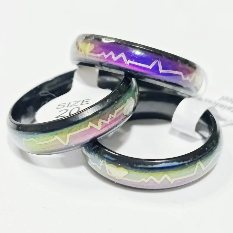 Wholesale Bulk 12Pcs Temp Color Change ECG Stainless Steel Rings 6mm Unisex Couple Inner Arc For Boutique Shop Restock
