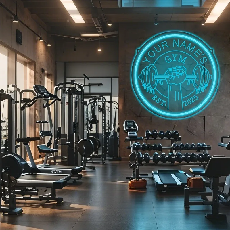 Custom LED Gym Neon Sign Barbell Dumbbell USB Wall Decor Home Gym Fitness Clubs Personalized Name Year Sports Gym Accessories