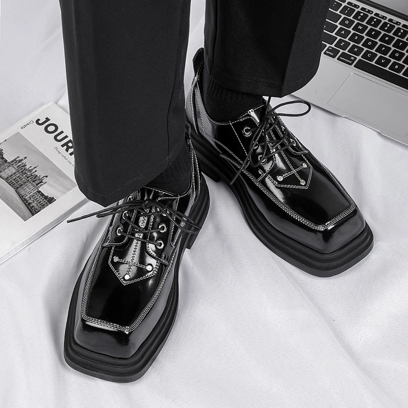Genuine leather thick soled shoes Fashionable Quality Trendy Male Style Leisure Business Party Daily youth Thick soled shoes image 4