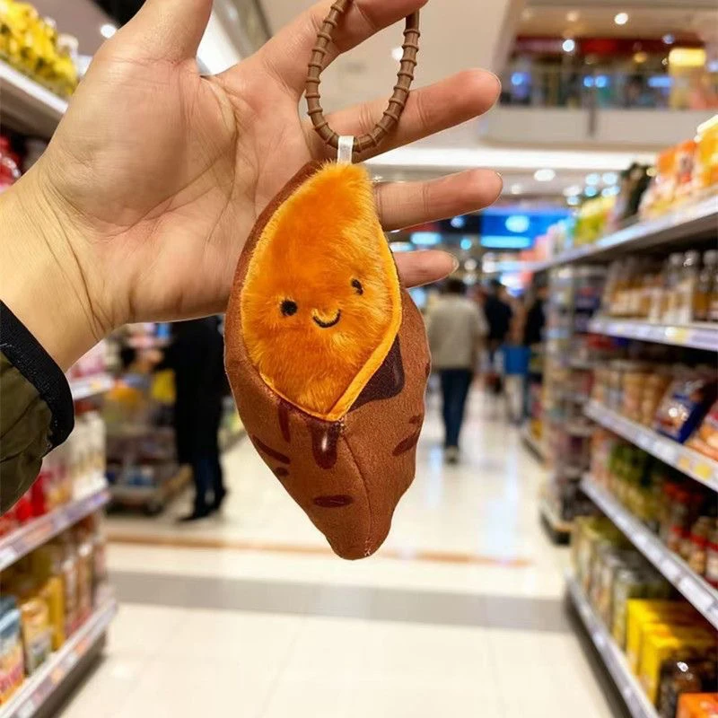 Kawaii Roasted Sweet Potato Keychain, Cute Plush Bag Charm for Girls, Soft Cartoon Pendant for Backpack & Gift