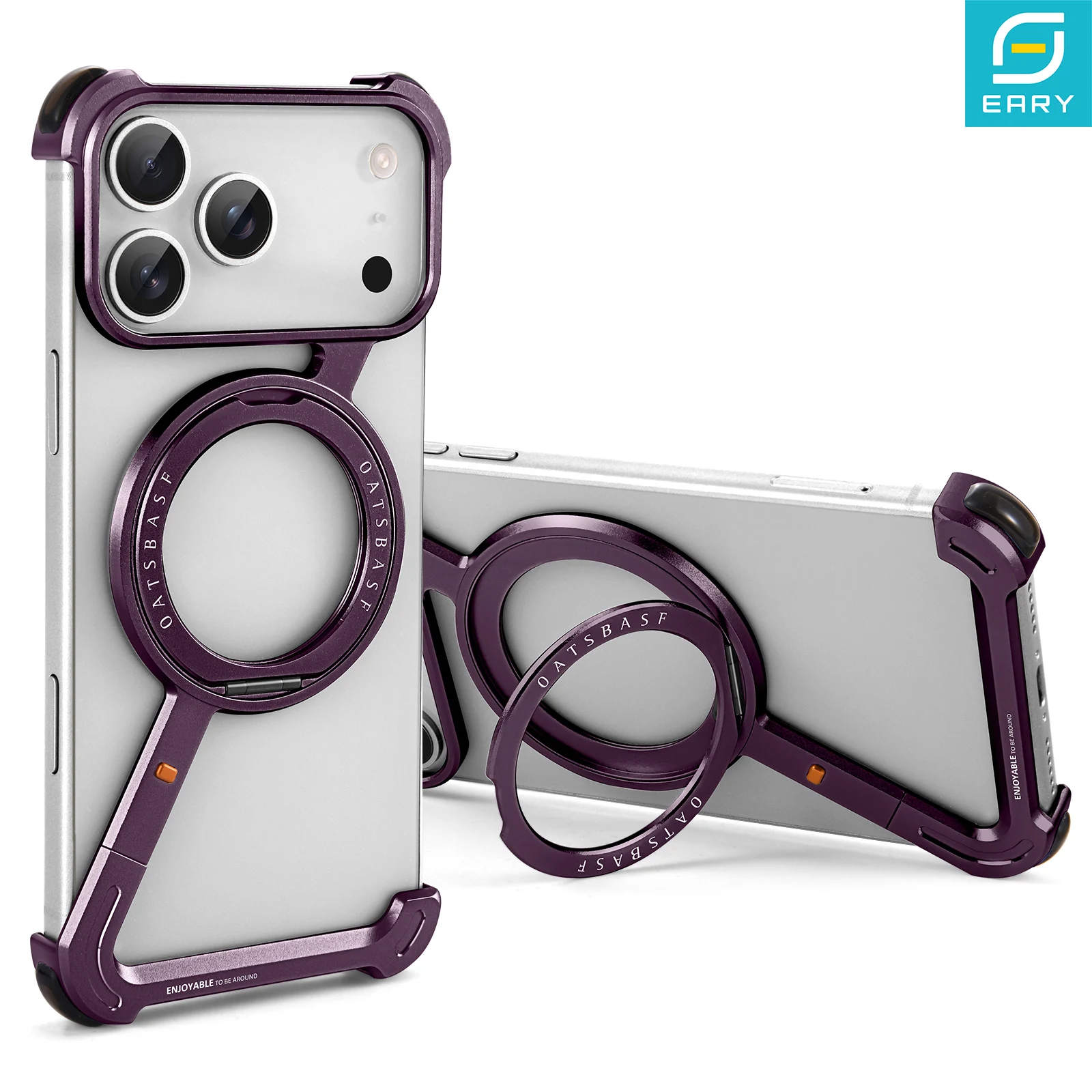 Eary Metall-Handyhülle für iPhone 18 Pro Max mit 360-Grad-Schutz ° Rotationsständer aus Aluminium mit rahmenloser Abdeckung, stoßfeste Schutzhülle