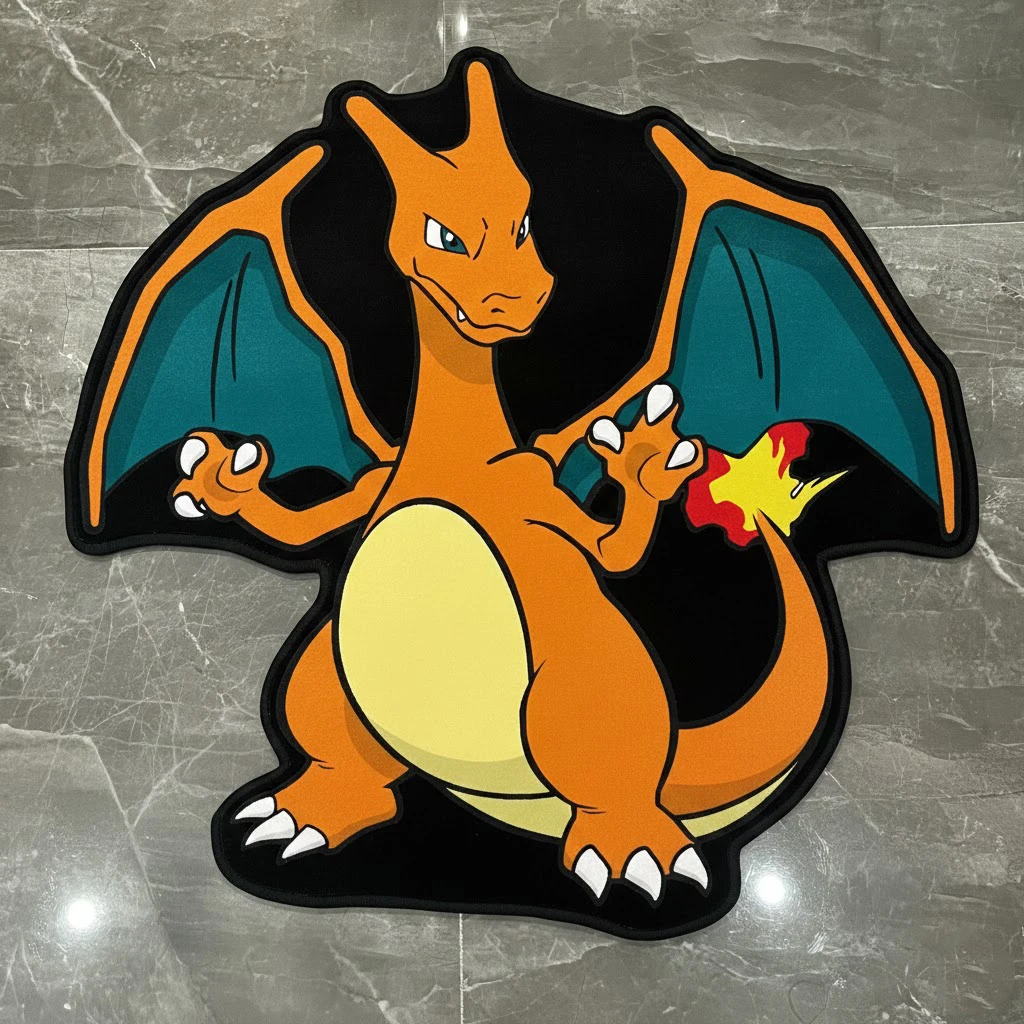 

Pokemon Fire Dragon Anime Area Rug Anti-Skid Aesthetic Floor Carpet Easy to Clean Washable Rug for Living Room