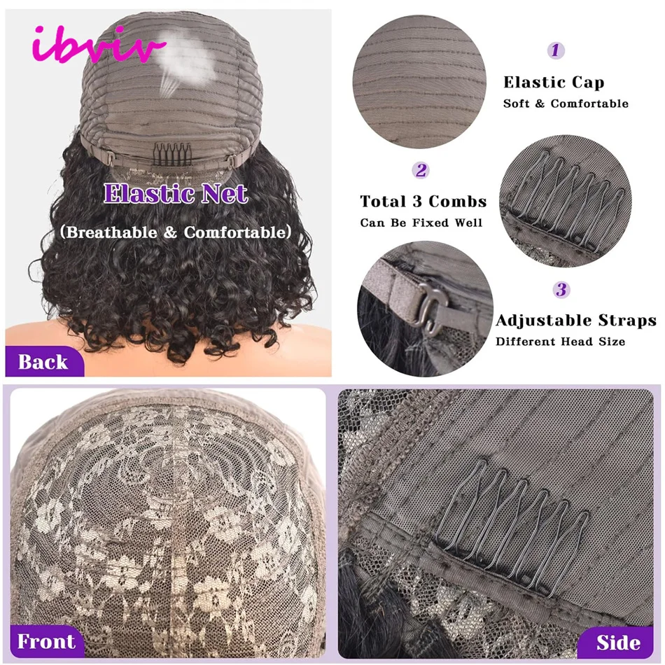 Pelucas de cabello humano Bob corto y rizado profundo con flequillo, peluca sin pegamento para llevar, peluca de color rubio con ondas de agua y miel para mujer