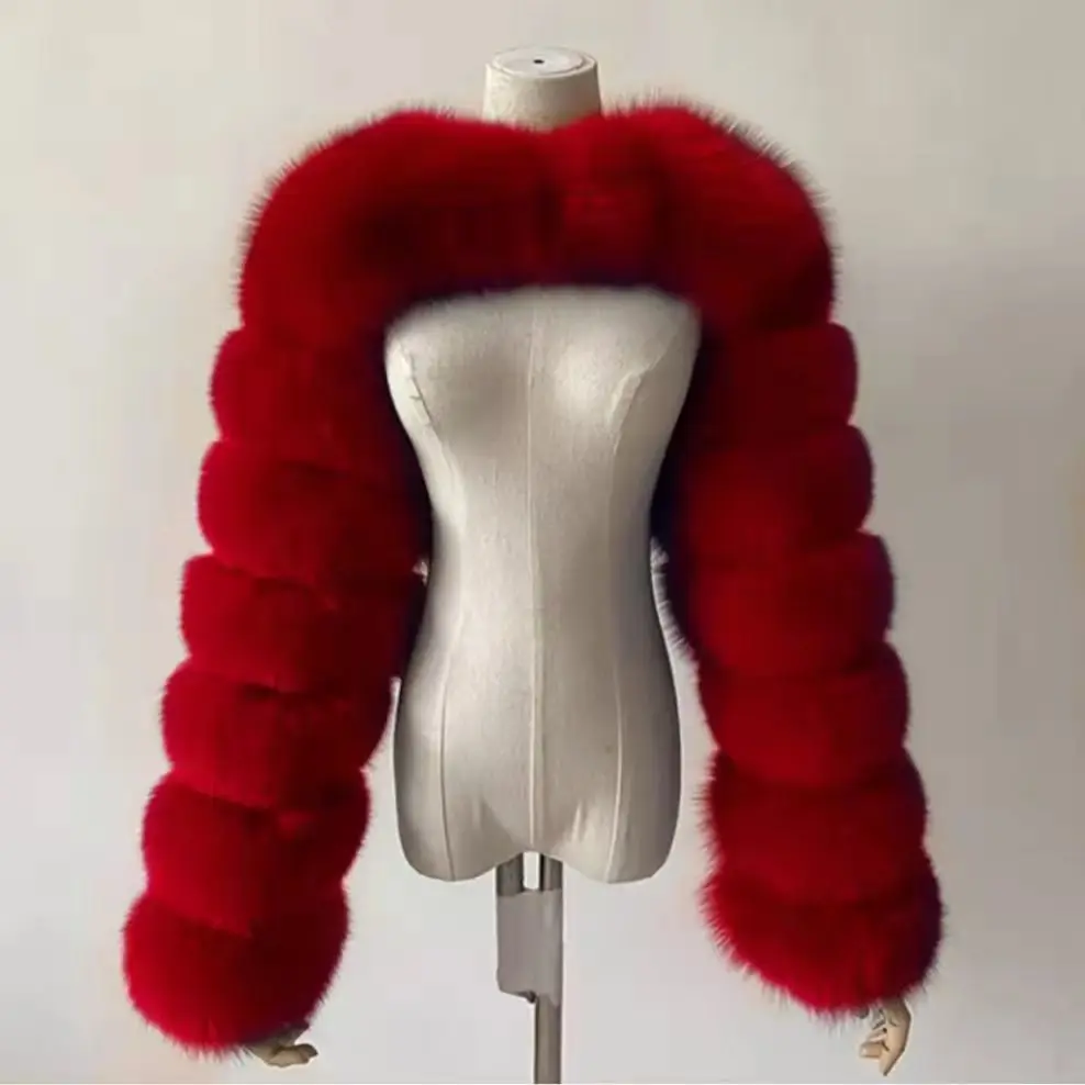 BEIZIRU Women's Real Fur Coat Silver Fox Red Fox Two Sleeve 60CM Length Naked Fashion