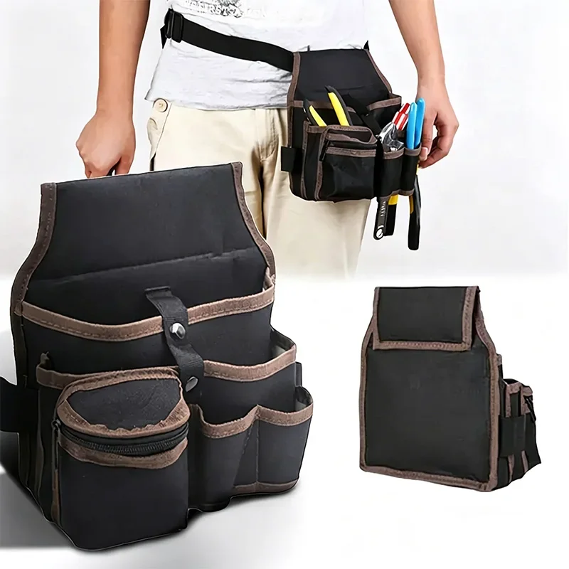 1pc Electrical Tool Kit Pockets Storage Bag Mechanic Three Layers Waist Bag Pliers Screwdrivers Wrench Organizer Bag