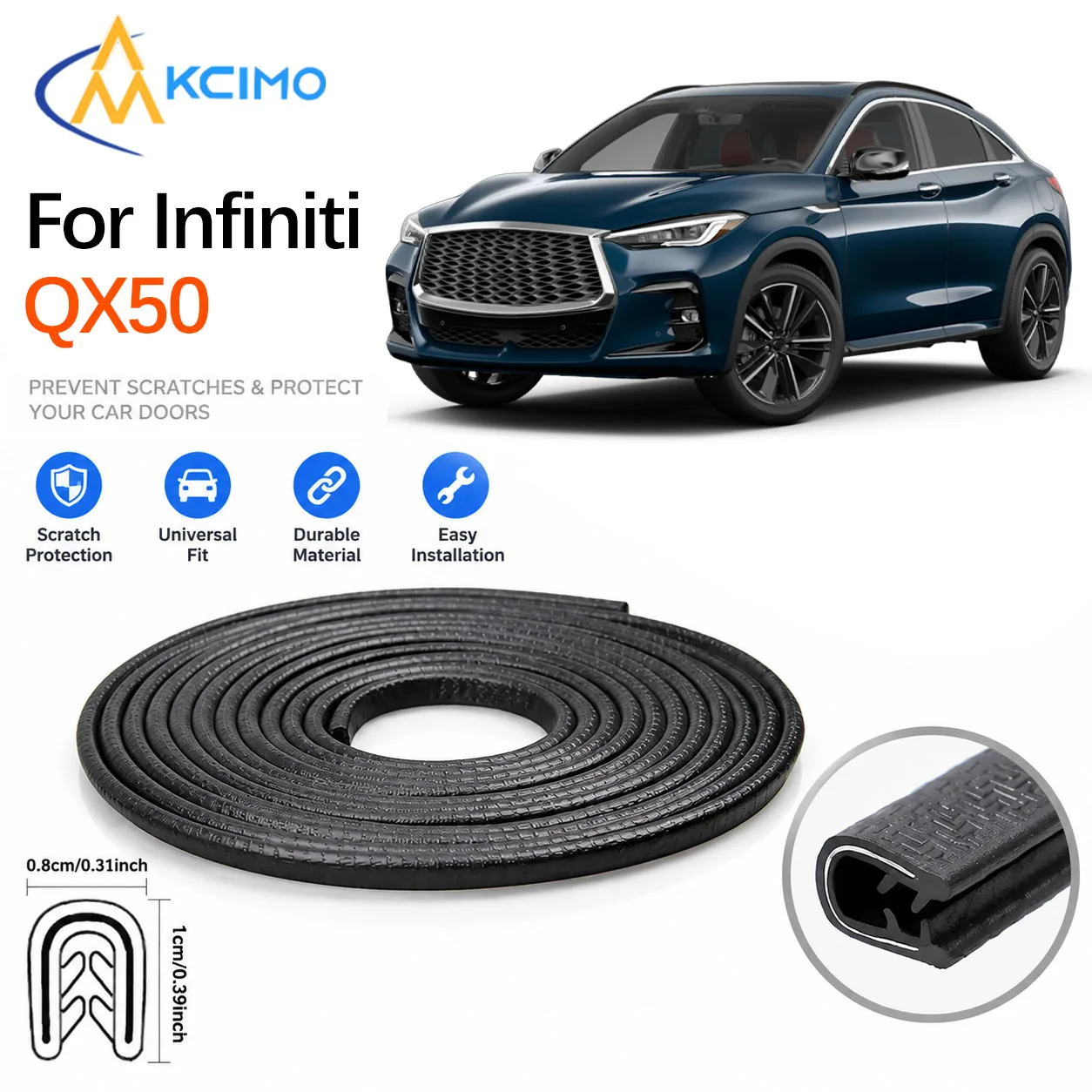 Car Door Edge Anti Scratch Guard For Infiniti QX50/J55/QX55 2019-2025 PVC Seal Strip With Built‑in Steel Sheet
