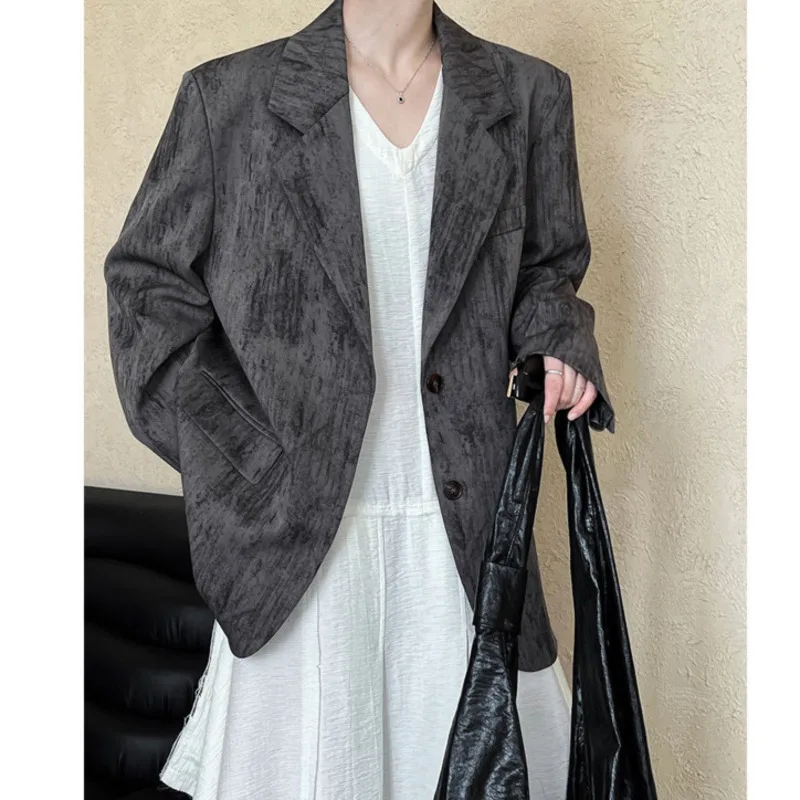 Autunno Vintage Suit Jacket donna colletto dentellato allentato monopetto Silhouette Suit Coat