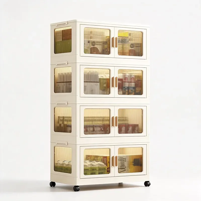 4-Layer foldable locker with wheels, household wardrobe for clothing storage and home finishing