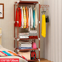 Simple Assembly Coat Rack Stainless Steel Clothes Hanger Non-woven Fabric Shoes Rack Handbag Organizer Bedroom Storage Holder