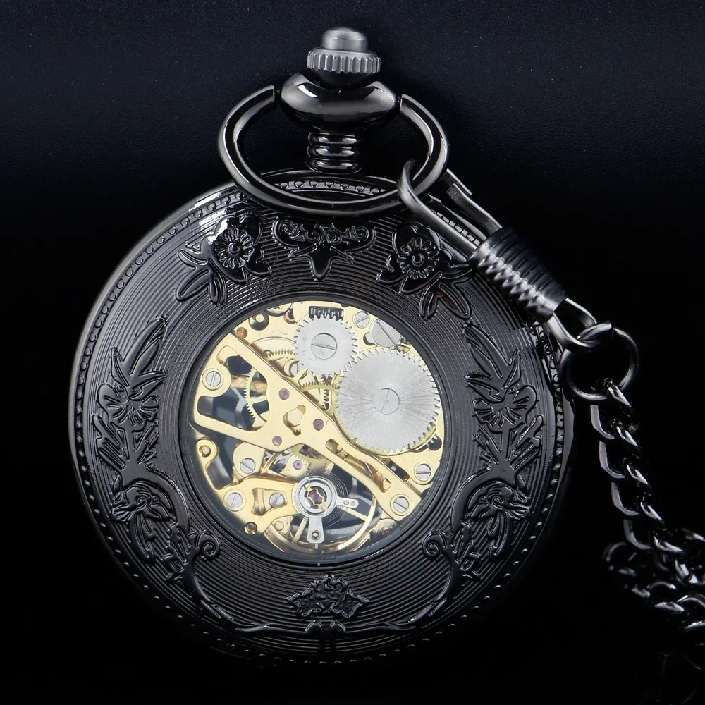 Vintage Wood Men's Automatic Mechanical Pocket Watch Male Roman Numerals Dial Antique Stylish Pocket Pendant Clock