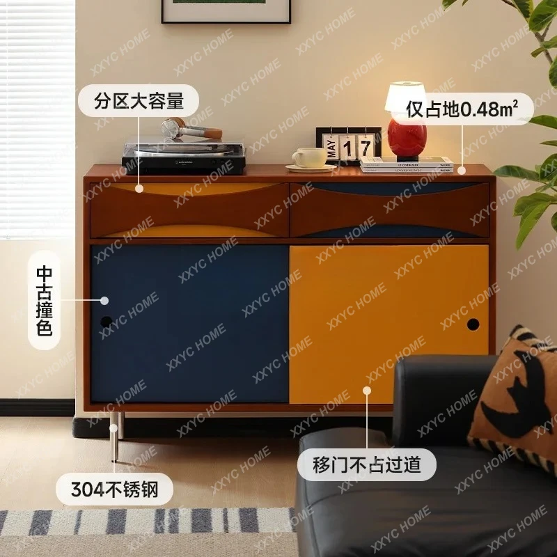 

A Medieval color matching dining side cabinet integrated storage locker against the living room contrast characteristic cabi