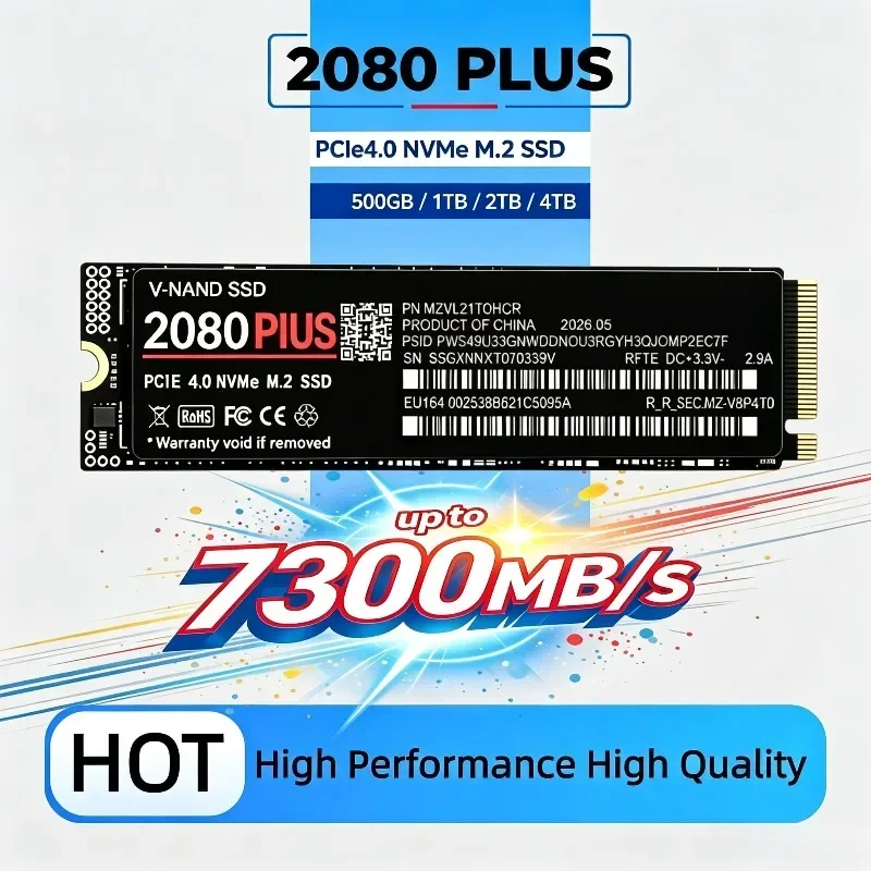 2080 PLUS NVMe M.2 2280 Internal SSD PCIe4.0 X4, 7300MB/s TLC 3D NAND 500GB-4TB Solid State Storage for PS5, Desktop Gaming PC