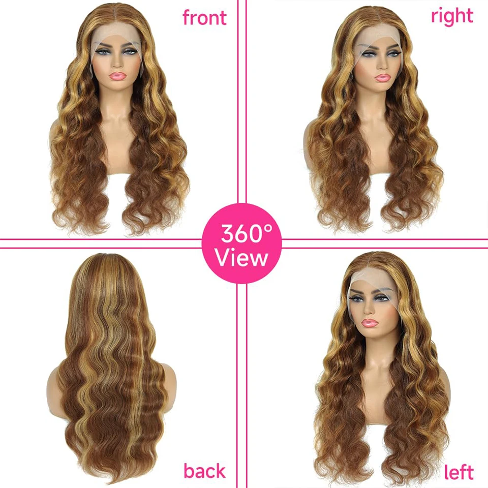 4/27 Highlight Lace Front Wigs Human Hair Omber Highlight 13x4 Lace Front Human Hair Wig Body Wave Brown Blonde HD Lace Wigs