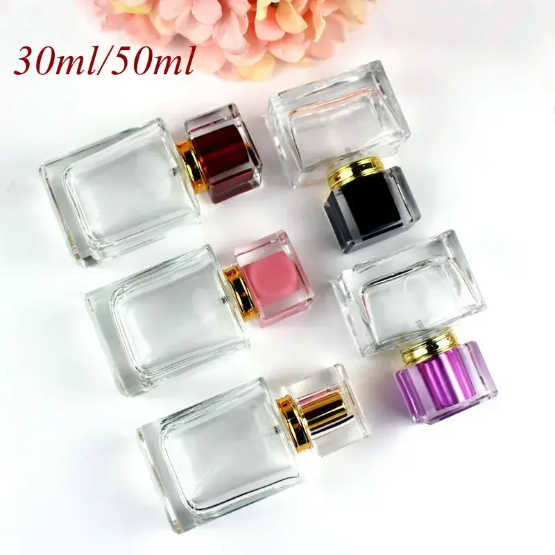 5 ชิ้น/ล็อต 30 ml/50 ml สแควร์ขวดน้ําหอมแก้วสเปรย์ขวดน้ําหอมที่ว่างเปล่าบรรจุภัณฑ์เติมคอนเทนเนอร์เครื่องสําอาง