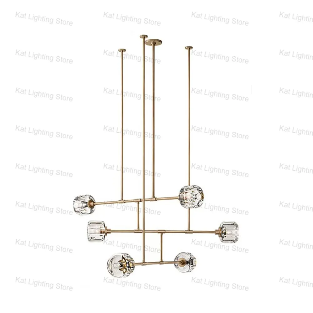 

Contemporary Crystal Chandelier with E12 Bulbs Adjustable Rod Pendant Lamp Brass Black Silvery Dimmable Lustre for Hotel