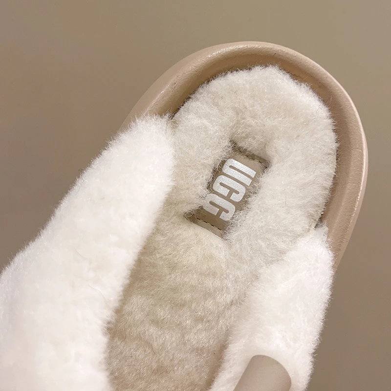 Autumn Winter Fur Slippers for Women New Designer Korean Warm Cotton Shoes Female Fashion Casual Solid Color Luxury Shoes Ladies